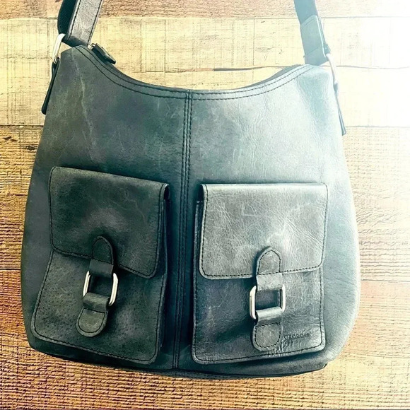 NWOT Jack George’s Distressed Slate Grey Buffalo Leather Crossbody - Picture 2 of 12